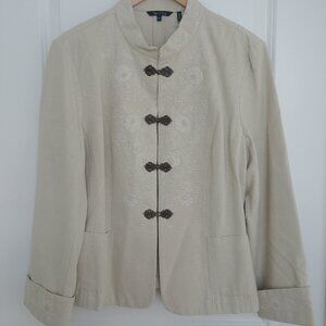 Nic + Zoe Tan Embroidered Metal Clasp Cotton Tencel Jacket XL